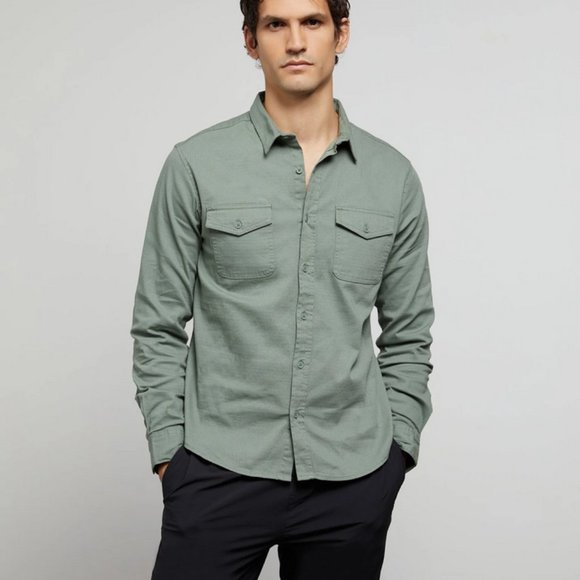 Onia All Terrain Cotton Stretch Ripstop Overshirt in Sea Moss Green Size XL - Picture 1 of 9